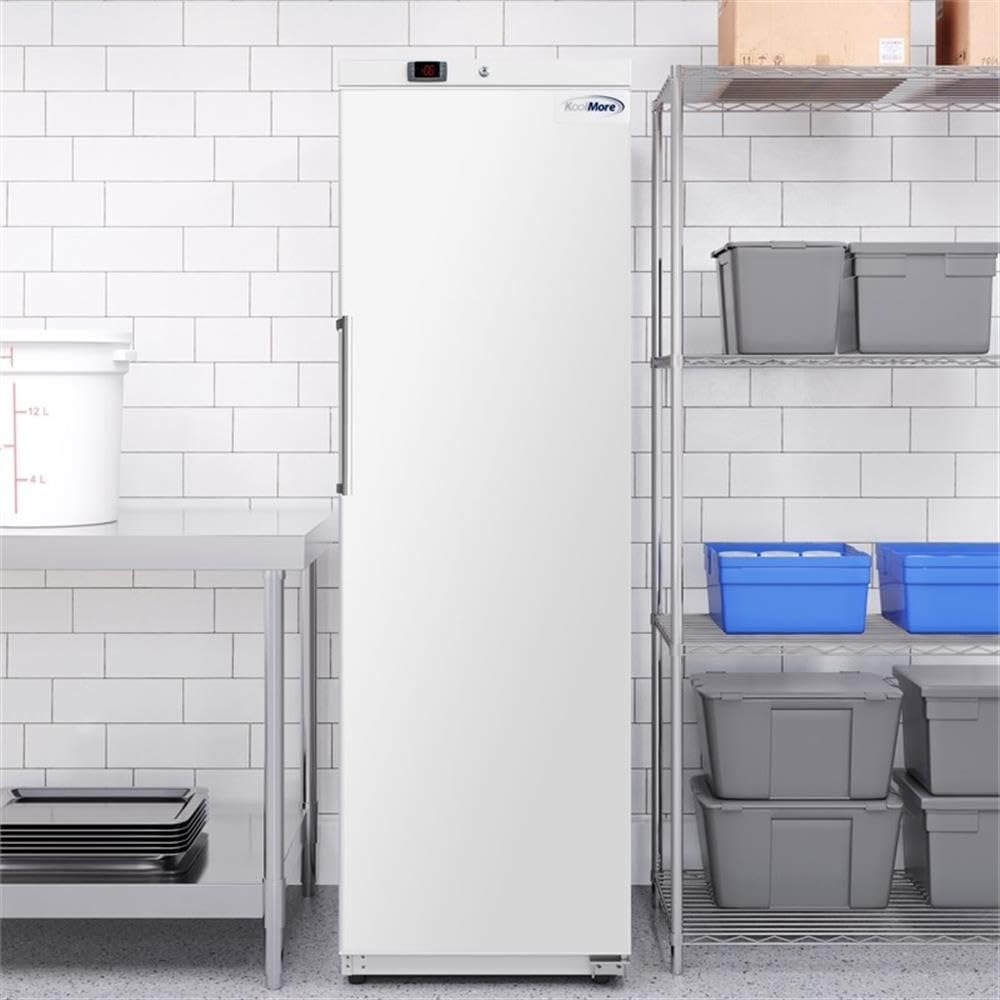 Pemberly Row 23" Commercial Auto-Defrost Reach-In Freezer, 12 Cu. Ft., Digital Temperature Control, Adjustable Shelves, Key Lock, Freestanding In White, Ideal For Kitchen Or Food Storage on Fridge.com - View 4