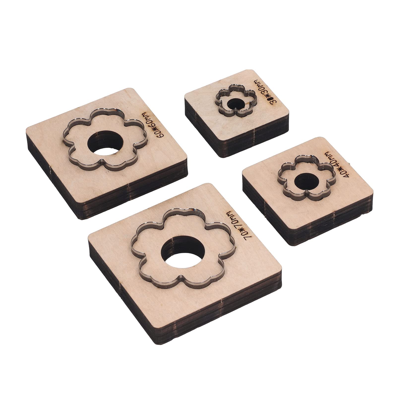 4-teiliges Leder-Schneidformen-Set mit Blumenmuster für Karton, Ton, Gummi und Kunststoff – Stanzform aus legiertem Stahl mit Holzbasis für geschichtete Stoffe und Holzmaterialien