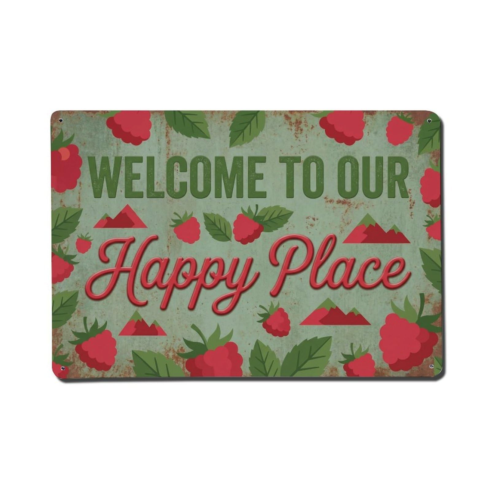 Welcome To Our Happy Place Thimbleberry Grove Metal Tin Sign Plaque Wall Decor for Cafe, Club Bar, Office, Home Garden Metal Poster 8x12Inch