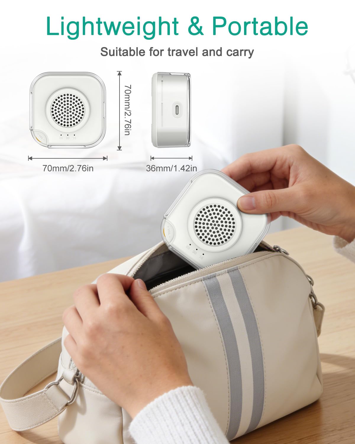 ORIA Machine à Bruit Blanc Portable, 28 Sons Apaisants, Veilleuse 3 Niveaux, Minuterie 15/30/60min, Batterie 1000mAh USB-C, Bluetooth, Aide au Sommeil pour Bébé Adulte Maison Voyage Bureau