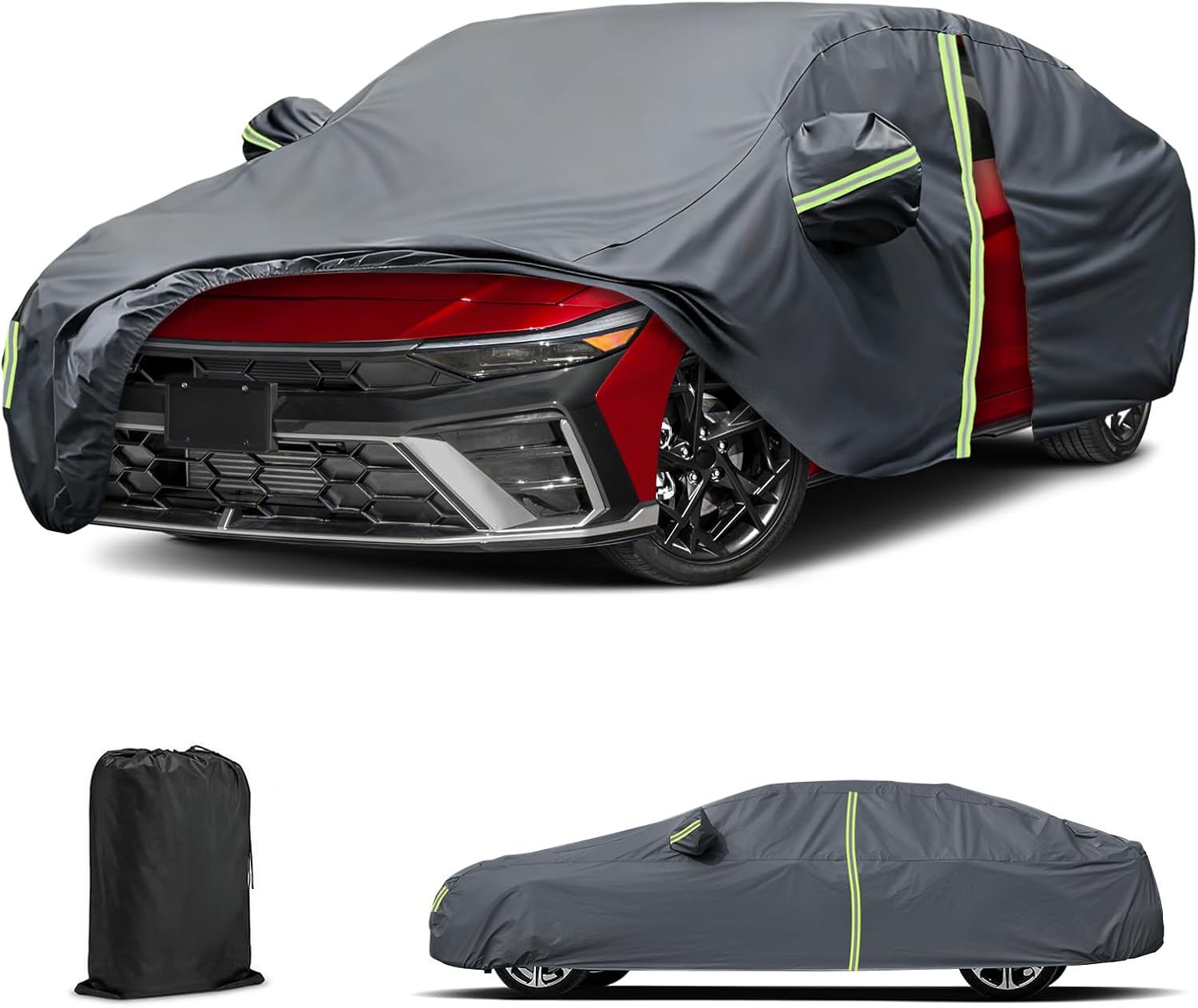 Car Cover for 2011-2025 Hyundai Elantra | 2011-2025 VW Jetta, All Weather Custom-fit Waterproof Cover with Zipper Door & Windproof Bands for Sun UV Rain Dust Snow Wind Protection Scratch Resistant