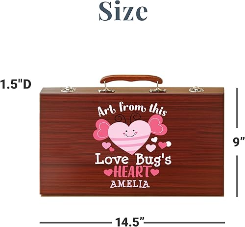 Miniatura 5 de Let's Make Memories Juego de arte de lujo personalizado de 80 piezas, para niños, estuche de transporte de madera, lápices al óleo, lápices de