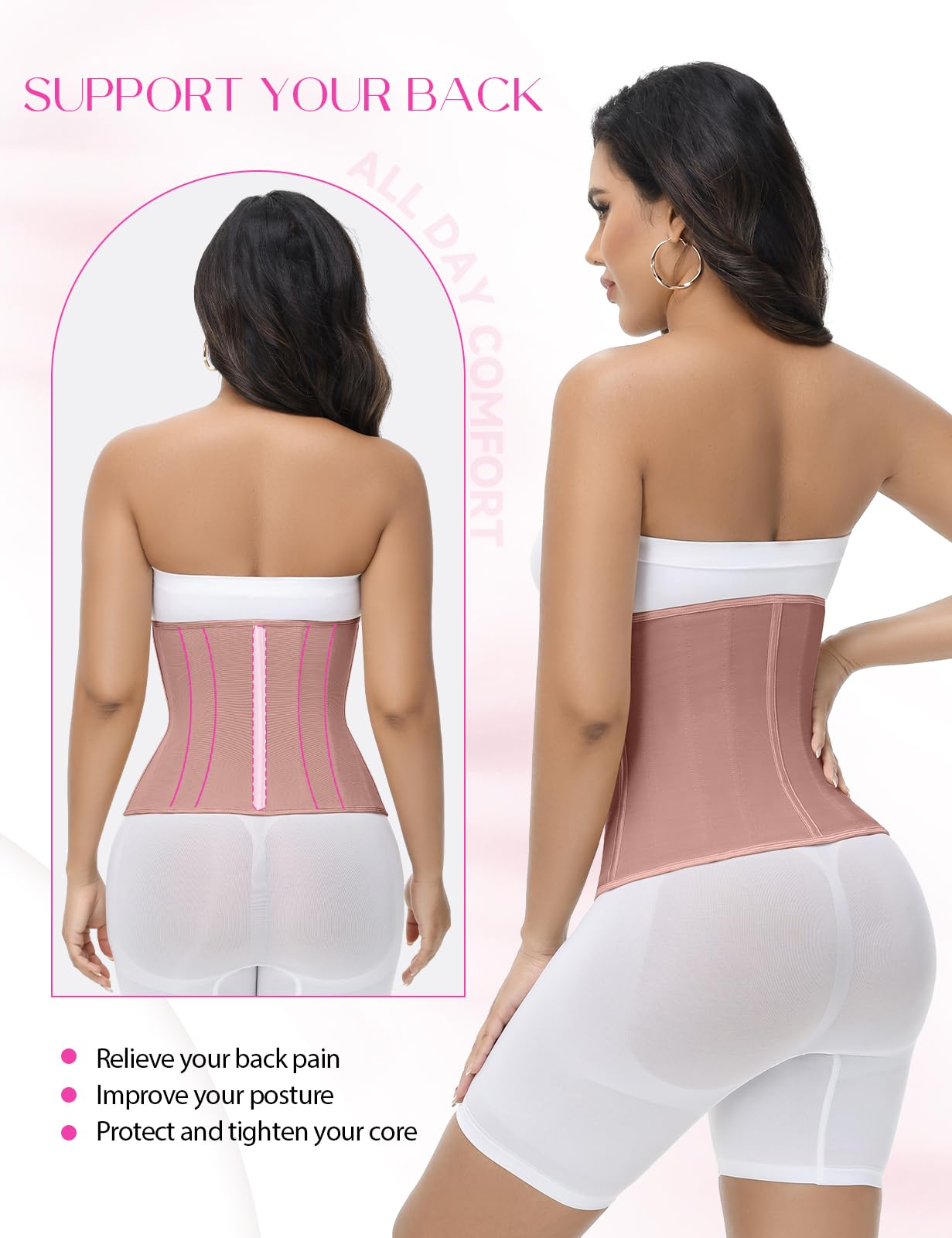 SHAPSHE - Entrenador de cintura para mujer, control de abdomen, entrenamiento, faja moldeadora de cintura posparto con gancho de cremallera