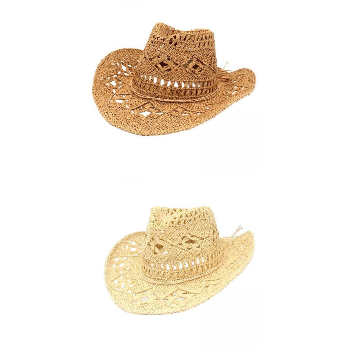 2Pcs Western Cowboy Hat Wide Brim Sun Hat Beach Hat for Outdoor Beige Khaki-image-42