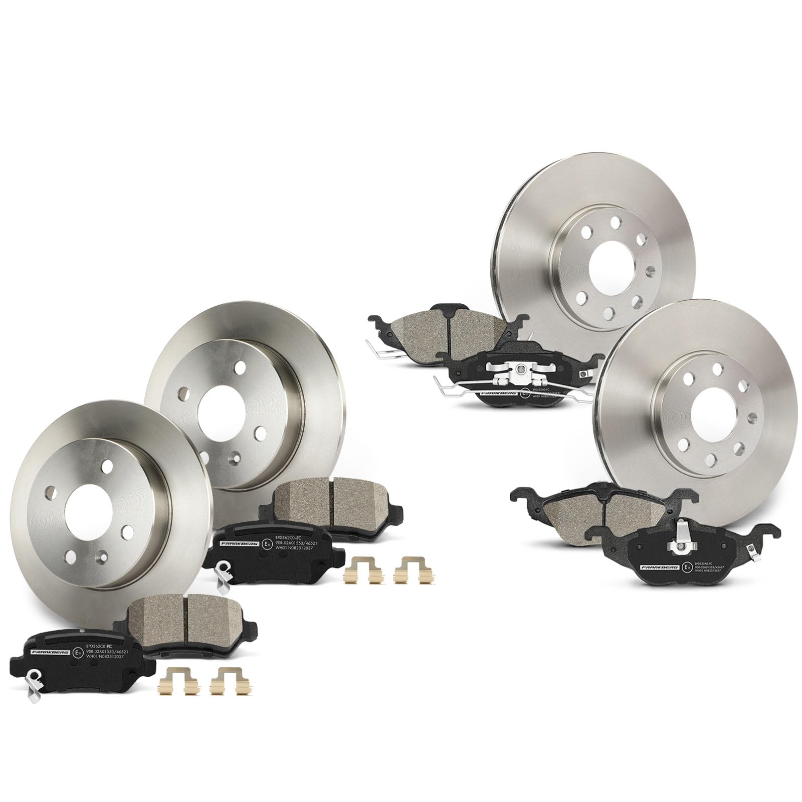 Frankberg 4 discos de freno + 8 pastillas de freno | Compatible con: Astra G Classic T98, Caravana Astra G T98, Caravana clásica Astra G F35, Astra G CC T98