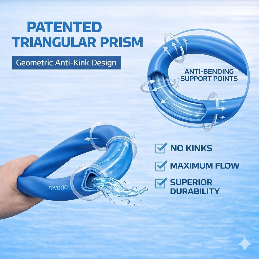 Fevone Never Kinks Garden Hose 75 Feet, Triangle Prism, Flexible Water Hose, Drinking Water Safe, 5/8 Inner Diameter, 3/4 Aluminum Fittings