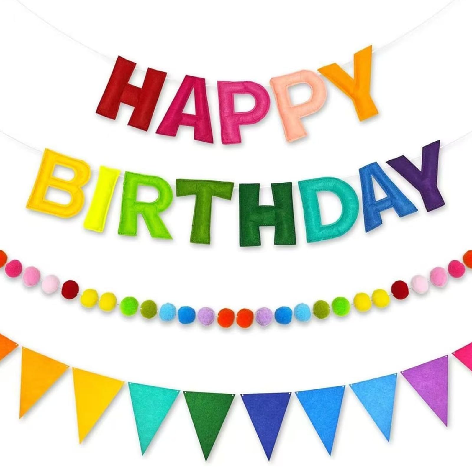 Exuuei Felt Happy Birthday Banner, Fabric Bunting, Rainbow Decorations