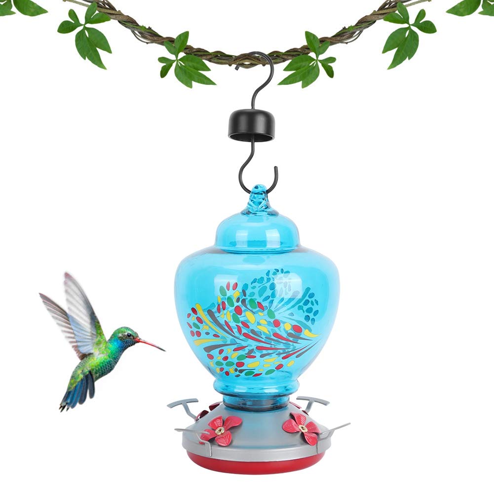 SIXRUN Mangiatoia per Uccelli Mangiatoia per Uccelli in Vetro 16,5 X 22,5 Cm da Giardino Sospesa con Fossato per Formiche Base Resistente Alle Perdite per Cortile Patio Uso Colibrì (E)