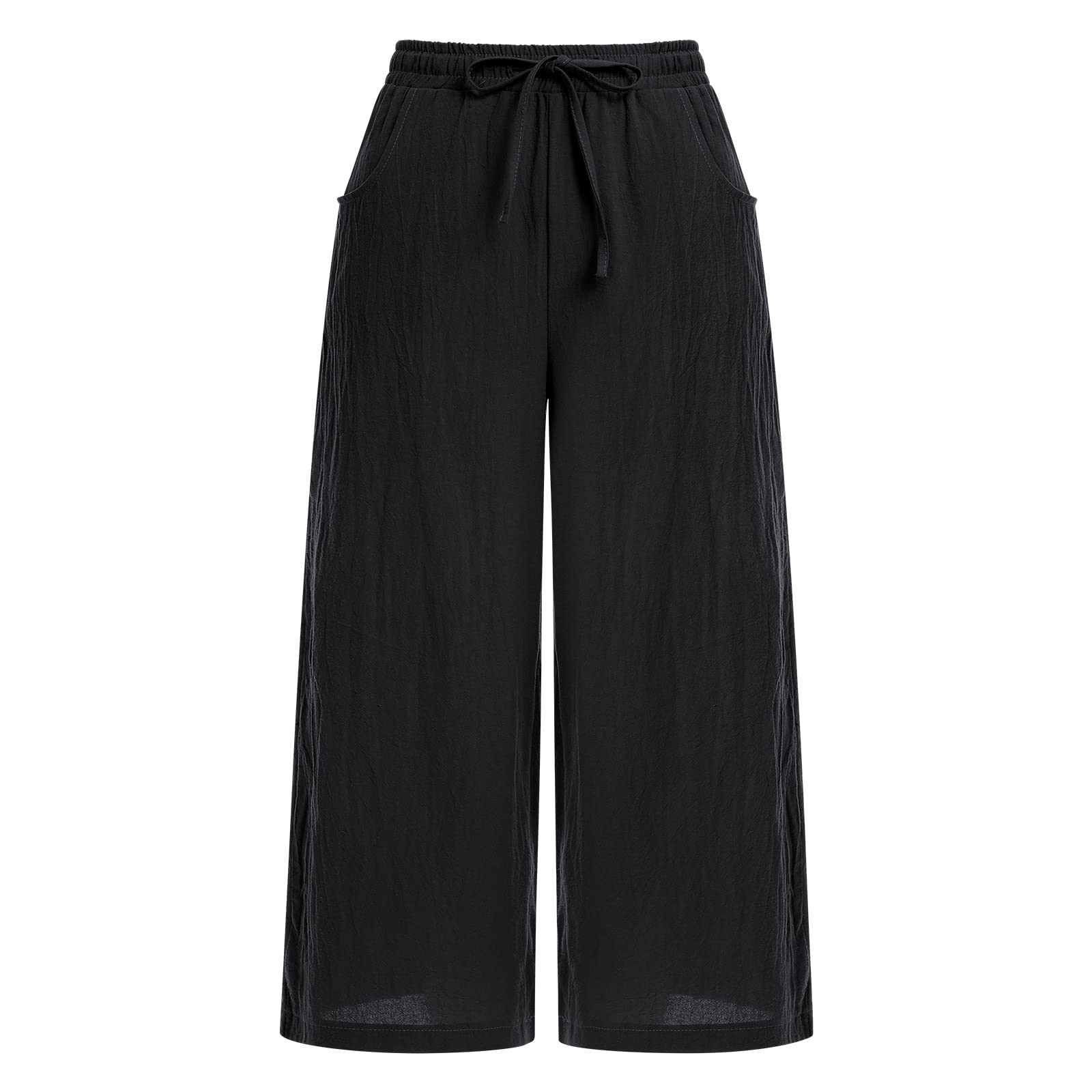 Womens Linen Pants High Waisted Wide Leg Casual Loose Drawstring Trousers Straight Leg Yoga Pants Boho Beach Flowy Pants Palazzo Pants PantalóN De Mujer Women Slacks with Pockets Black a M