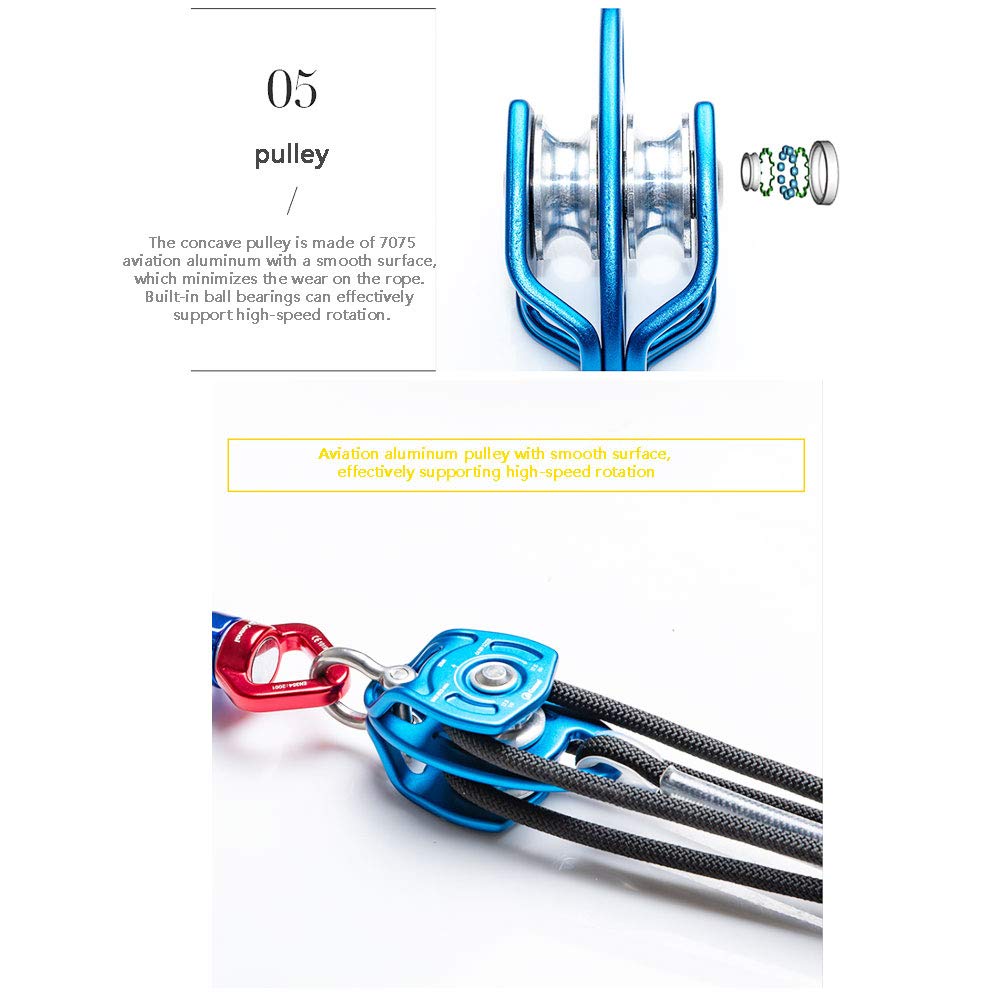 NANANA Polea Doble de Aleación de Aluminio 35KN Tirolina Cable de Rescate Carretilla Polea Lateral, Equipo de Escalada al Aire Libre Trabajo Aéreo Montañismo Tándem de Elevación, 113x60mm
