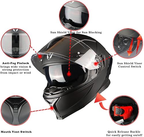 Miniatura 5 de Casco 1Storm. Casco integral modular para motocicleta, con visor desplegable doble y parasol, casco de rostro completo