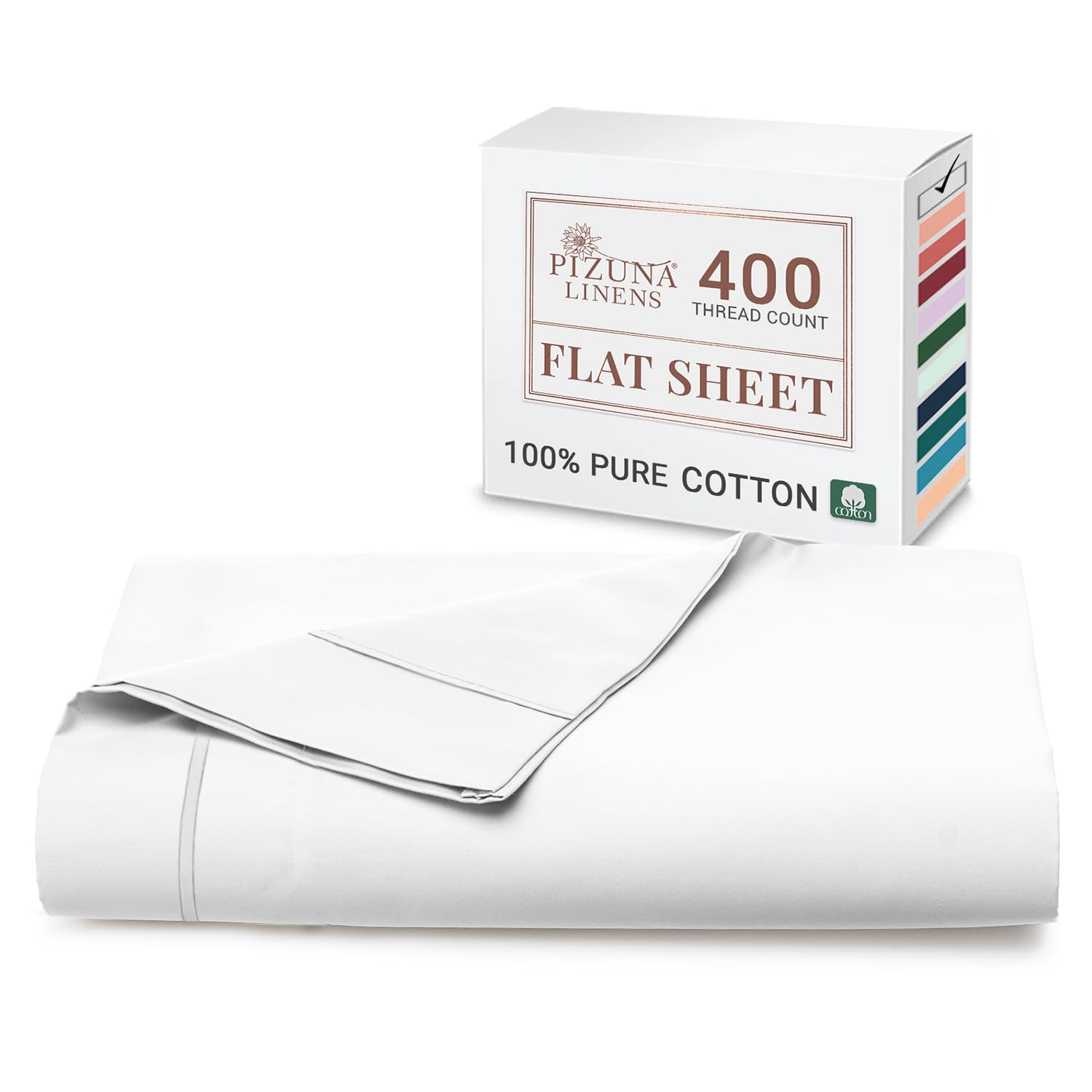 Pizuna Bright White 100% Cotton Flat Sheets Double White, 400 Thread Count Long Staple Cotton Bed Sheets Double 230X280 Cm, Soft Sateen Weave Top Sheet Double (Cotton Double Flat Sheet White)