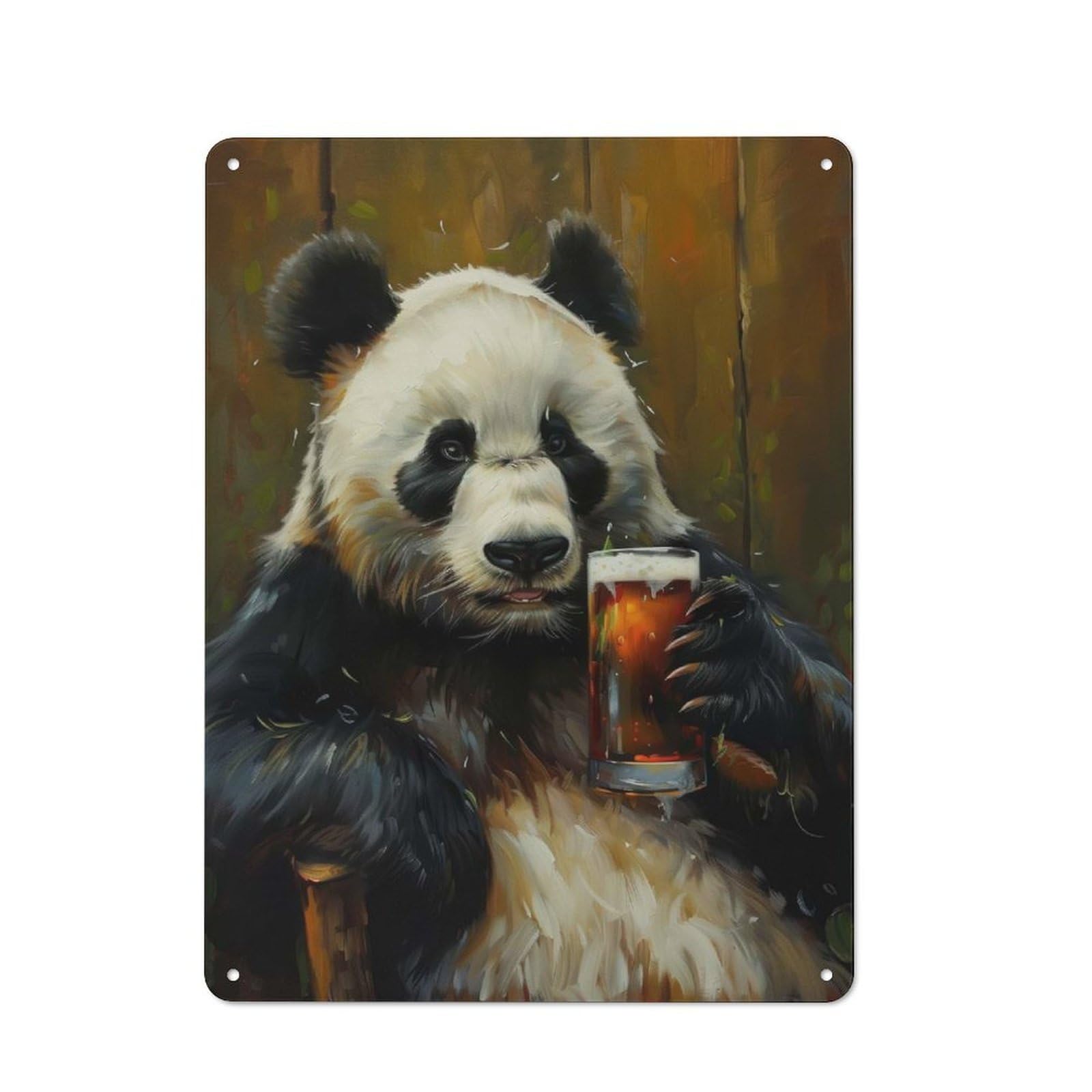 Junmoney Style-19 For Home Office Or Studio, Beer Drinking Panda Retro Tin Wall Plaque 40X30cm, A Housewarming Gift For Creative Workspace Decorators