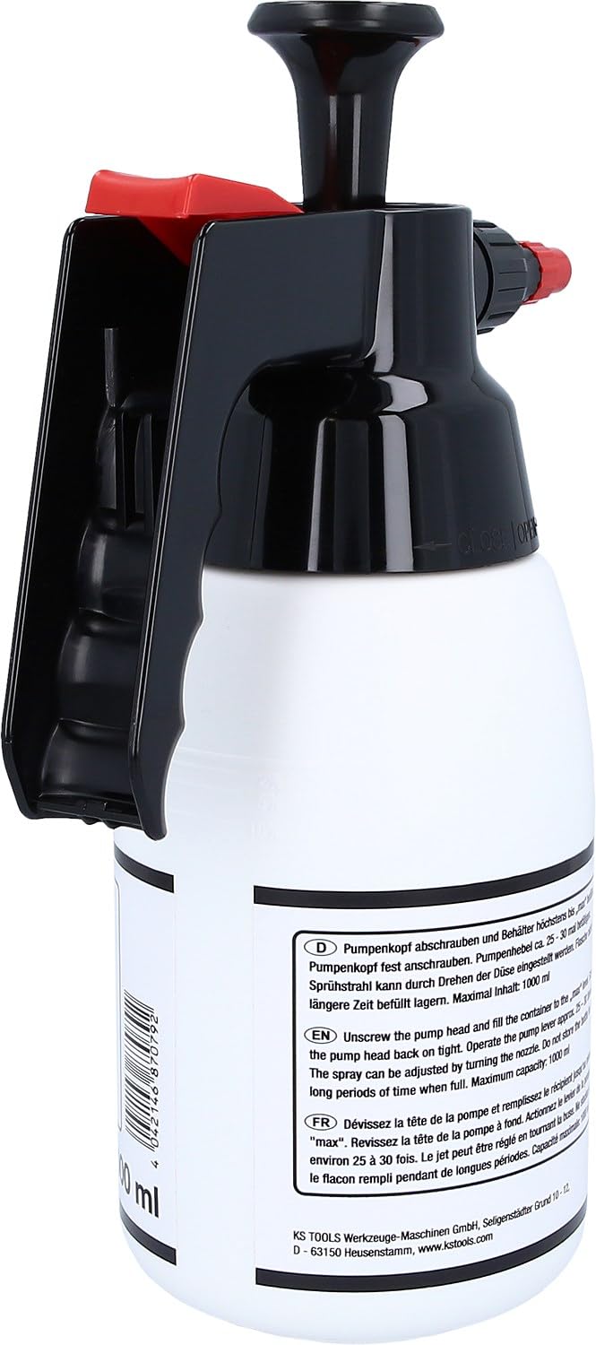 KS Tools 150.8258 Botella de pulverización con bomba para productos limpiadores de frenos, 1 l