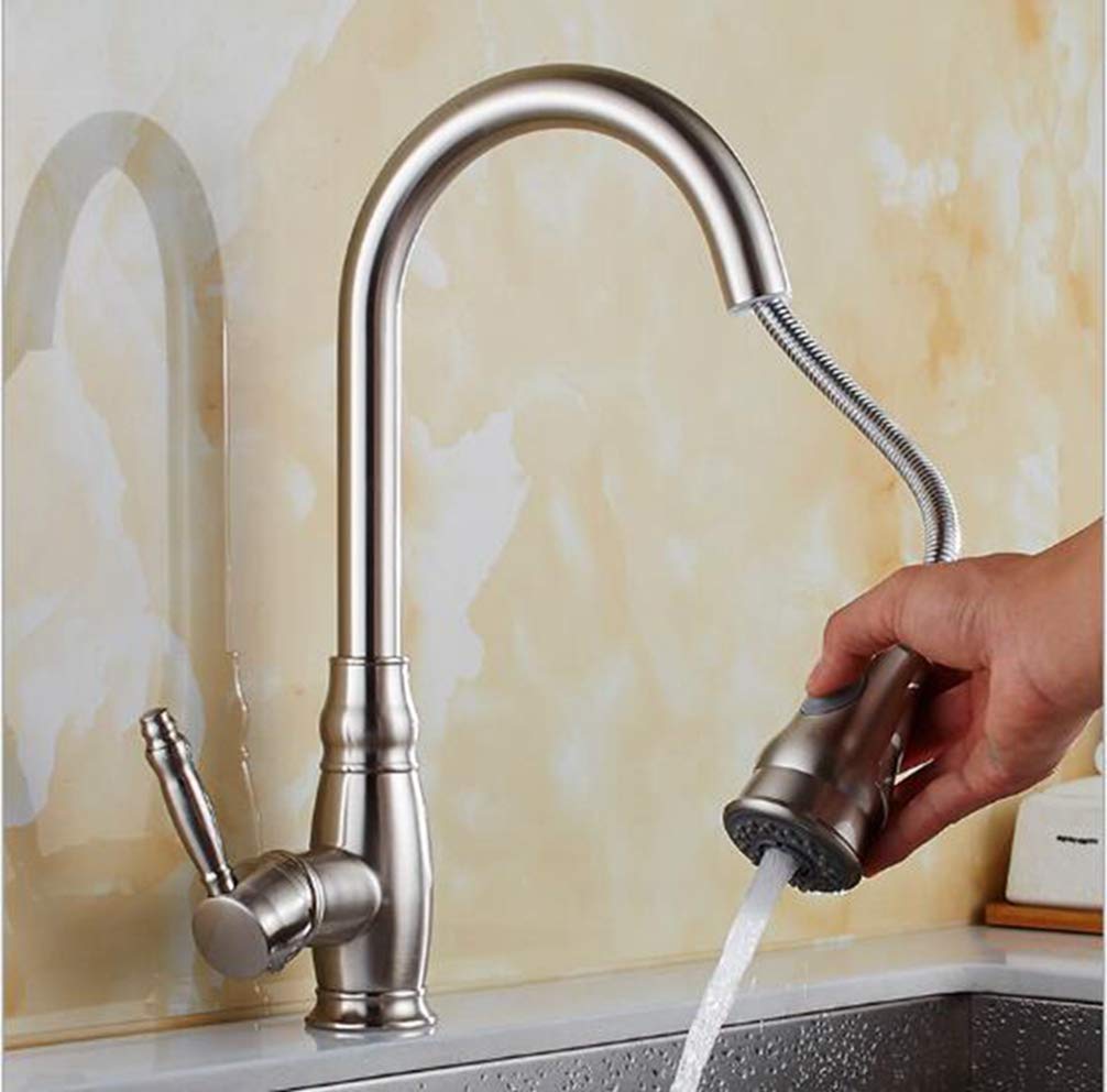 Pull Out Black/Gold/Chrome/Brushed Nickel Kitchen Faucet Gold 360 Degree Swivel Sink Mixer Tap Vanity Cozinha,Brushed