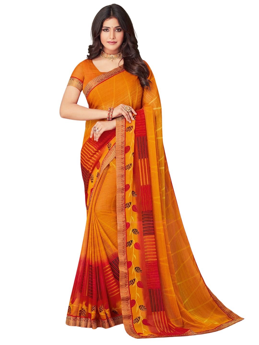 Shiv Textiles Women's Chiffon Digital Printed & Lace Saree(Sat-542S-107)