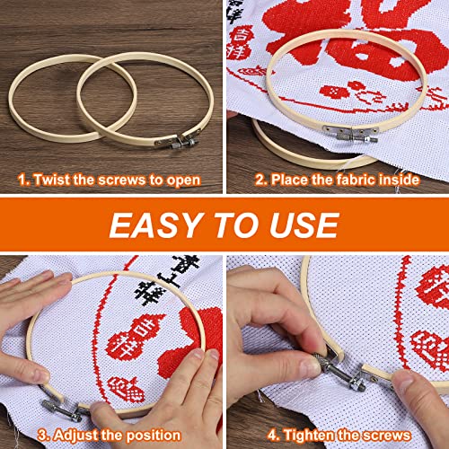Image of PATIKIL 12 Pieces 8 Inch Embroidery Hoops Round Adjustable Bamboo Circle Cross Stitch Hoop Ring Bulk for Embroidery Art Craft Handy Sewing Decoration