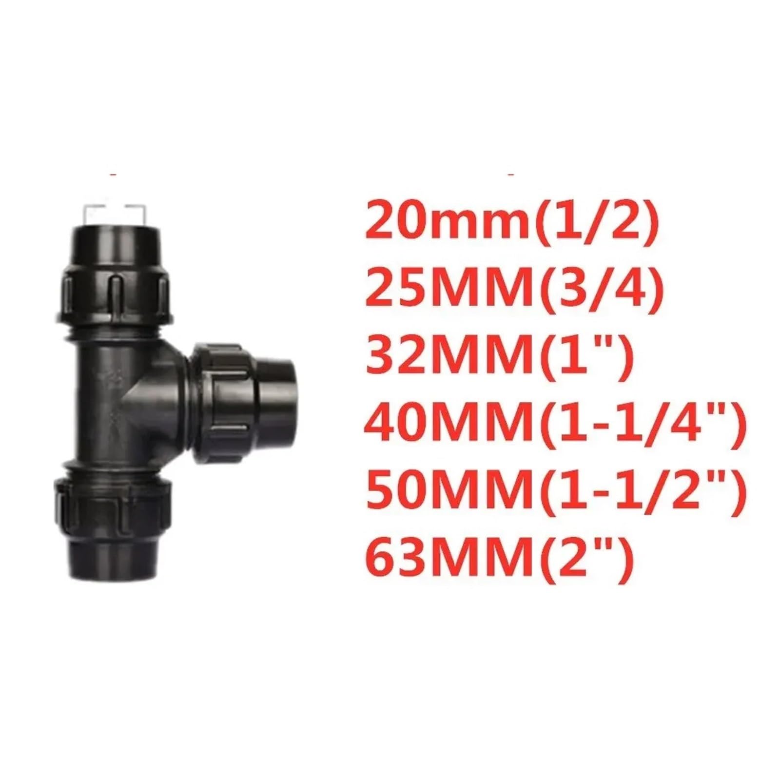Accesorios de tubería de PE, accesorios de tubería de grifo de unión rápida de tres vías, conector de tubo de plástico de 16/20/25/32/40/50/63mm, riego de agua del grifo(Blue,63MM_METRIC)