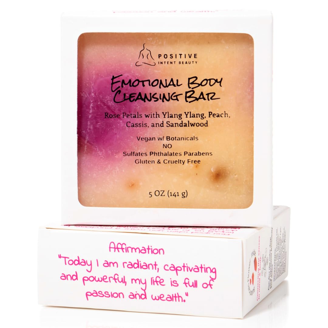 Positive Intent Beauty Emotional Body Face, Hair & Body Cold Processed Soap | Rose Petals with Ylang Ylang, Peach, Cassis Scent | Vegan Moisturizing & Cleansing Cold Processed Soap | 5 oz