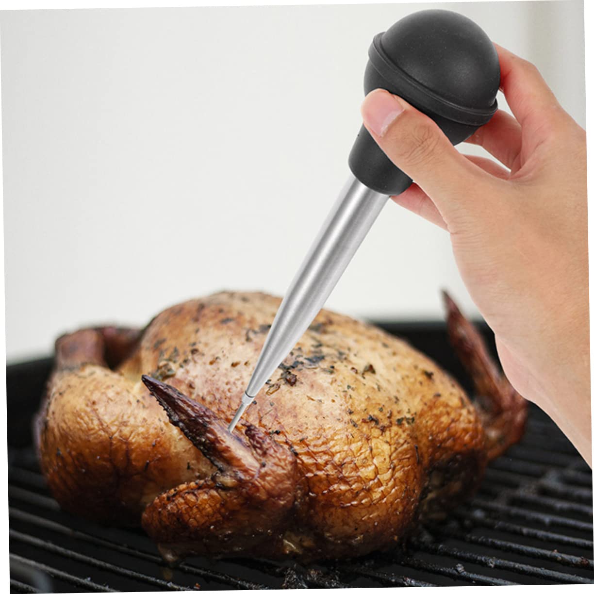 FUNOMOCYA Turkey Injector Tool Stainless Steel Turkey Seasoning Injector with Silicone Dropper Tube for Marinade Injection Easy to Use Reusable Kitchen Basting Equipment