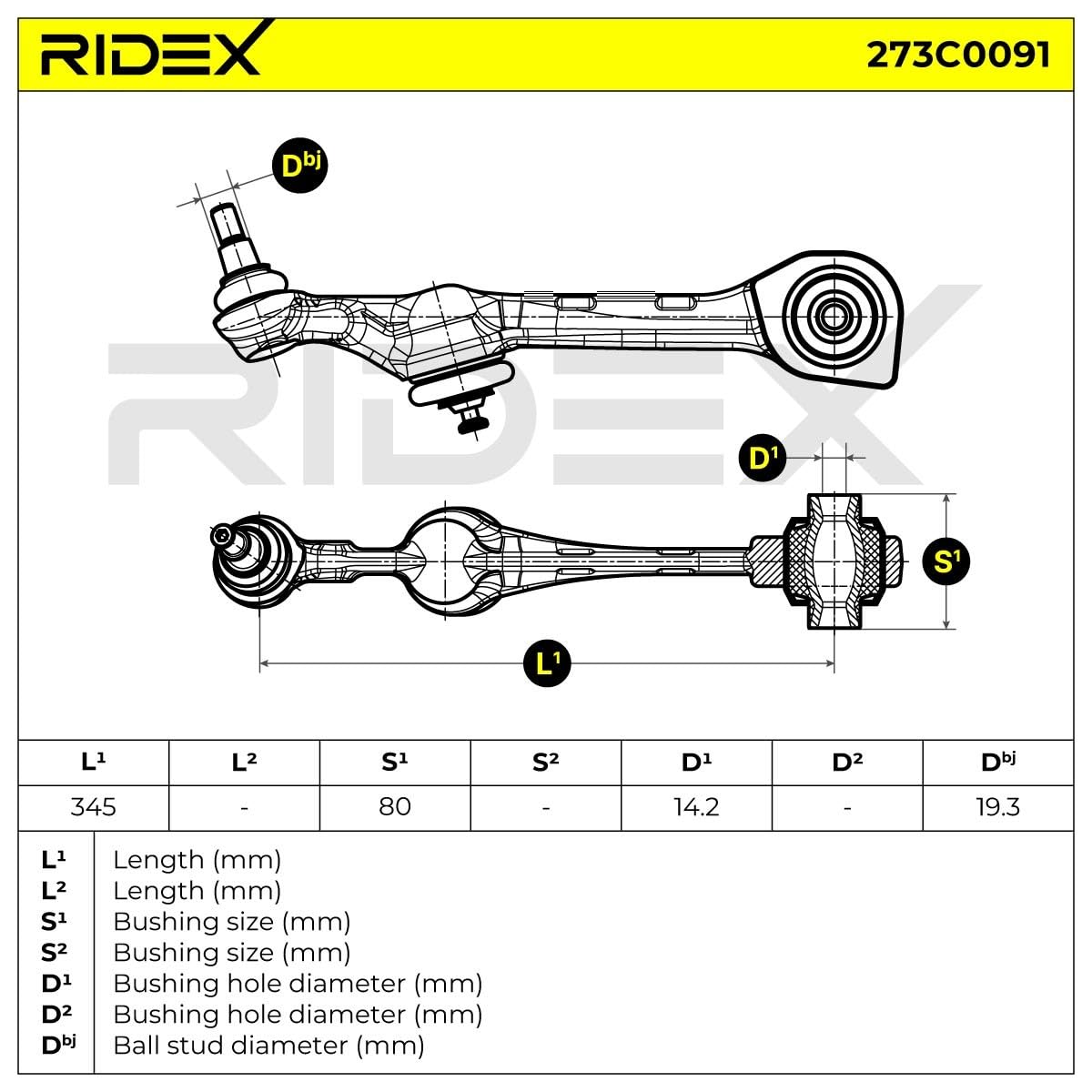 RIDEX 273C0091 Barra oscilante de suspensión de ruedas Delantero Derecha con apoyo de caucho con rótula de suspensión/carga con tuerca Compatible con MERCEDES-BENZ Clase S Sedán W221