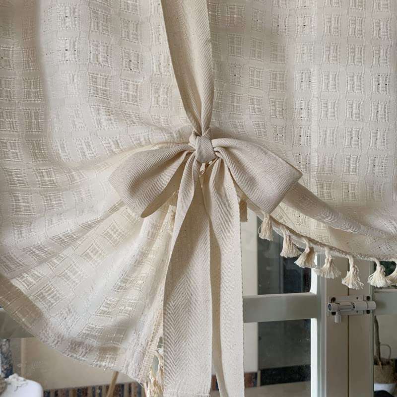 Store bateau aspect lin avec cordon de serrage - Opaque - Style maison de campagne - Avec bord crochet - Beige - 1 pièce - H x l : 160 x 100 cm