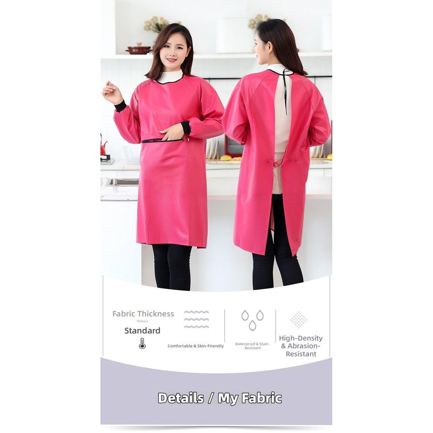 Tablier Imperméable Femme à Manches Longues avec Poches, Blouse Utilitaire Polyvalente pour Cuisine, Vaisselle, Jardinage et Travail, Idéal pour Activités Domestiques