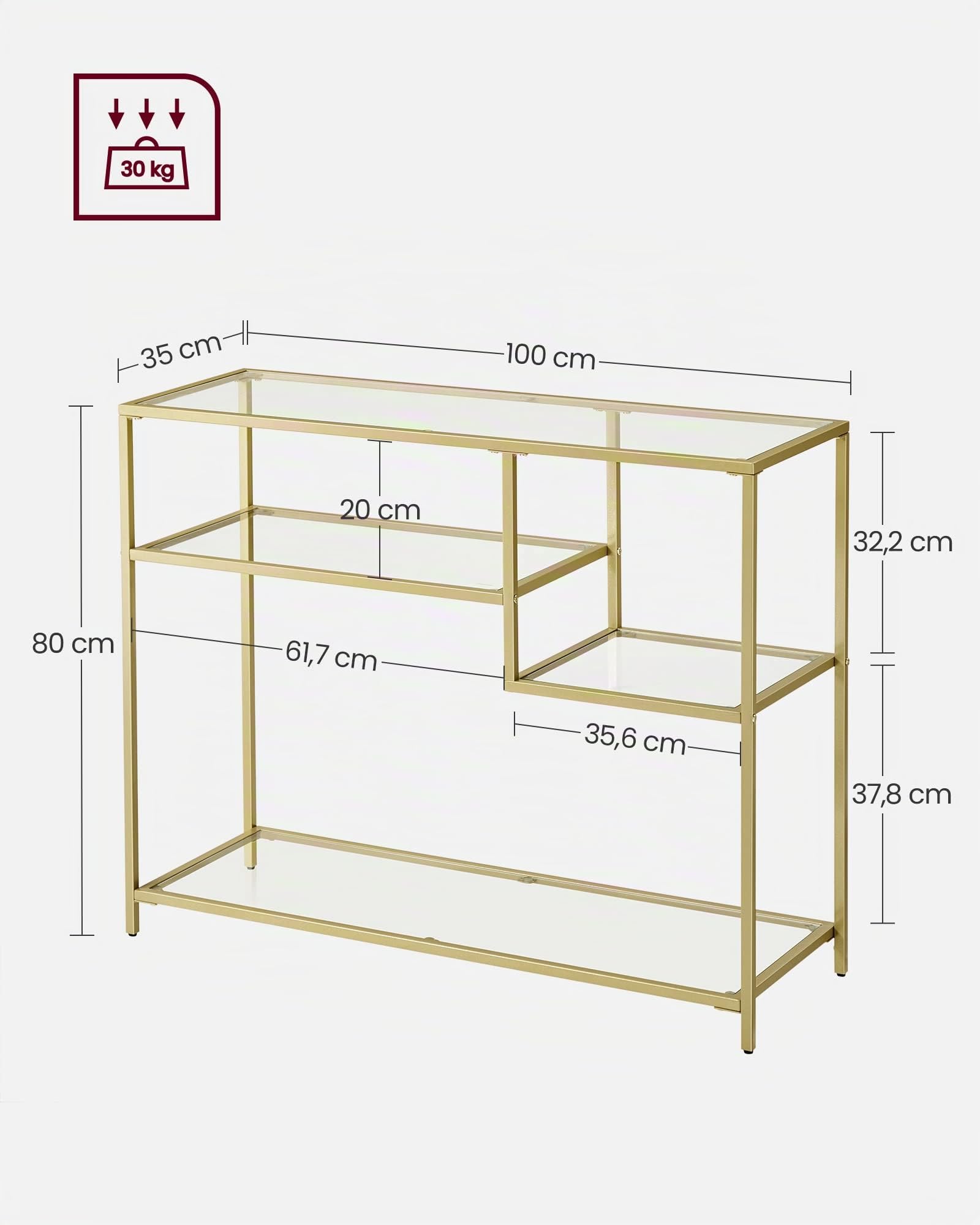 VASAGLE Console Moderne, Verre Trempé, Cadre en Métal, 35 x 100 x 80 cm