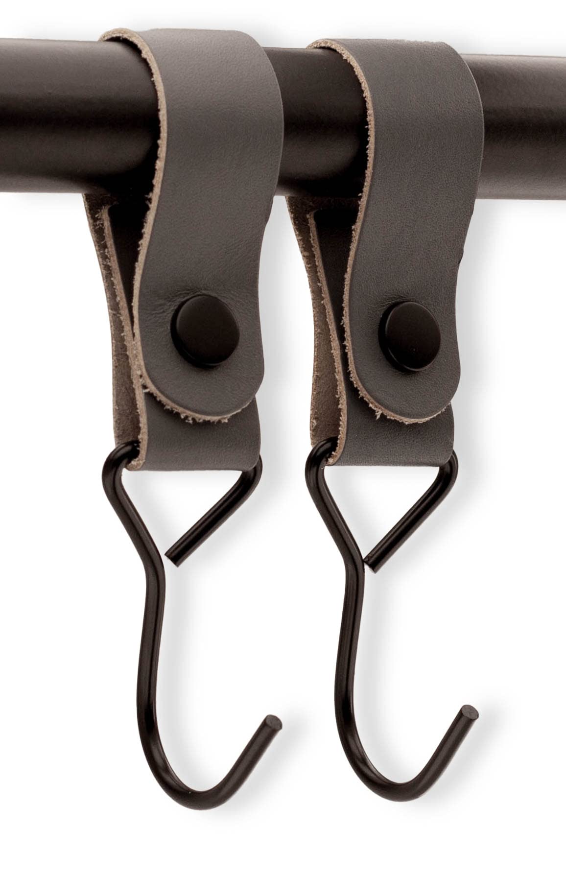 Brute Strength - Leather Straps with Hooks - Gray - 2X - Full Grain Leather - Mommy Hook - Stroller Clip - Bag Hook - Leather Hooks - Leather s Hooks - Black s Hooks - Similar to S-Hooks