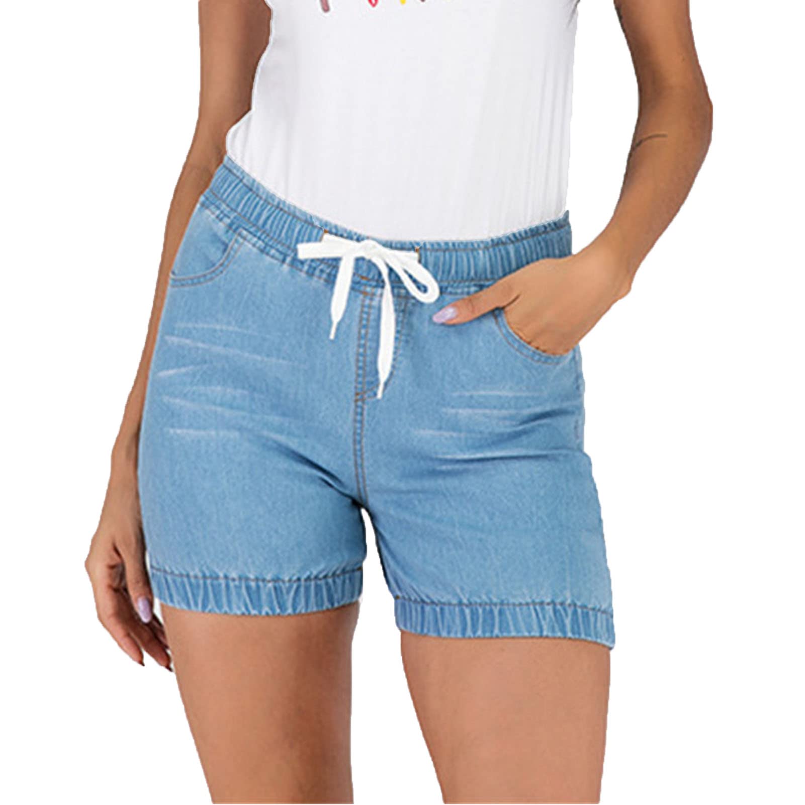 Maiyifu-GJ Women's Elastic Waist Denim Joggers Jeans Casual Drawstring Stretch Jeans Skinny Workout Jean Trousers Leggings (Light Blue 3,Medium)