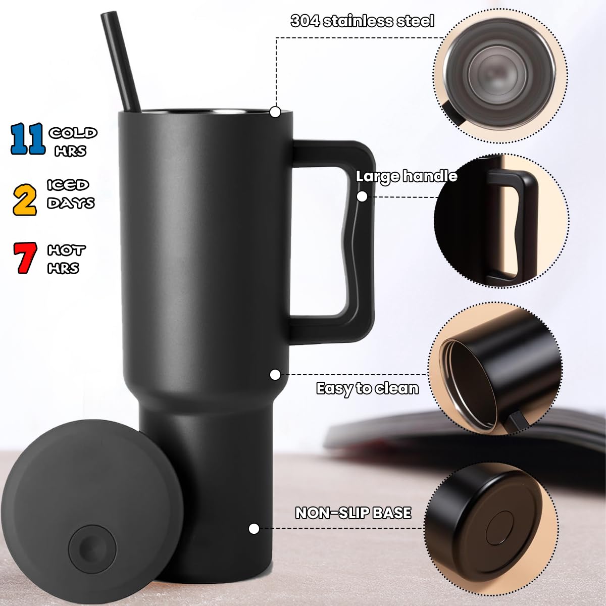 Sanilinwild 40 oz Tumbler with Handle and Straw Water Bottle Holder with Phone Pocket-BPA-Free-Easy to Carry-Travel Coffee Mug - Image 2
