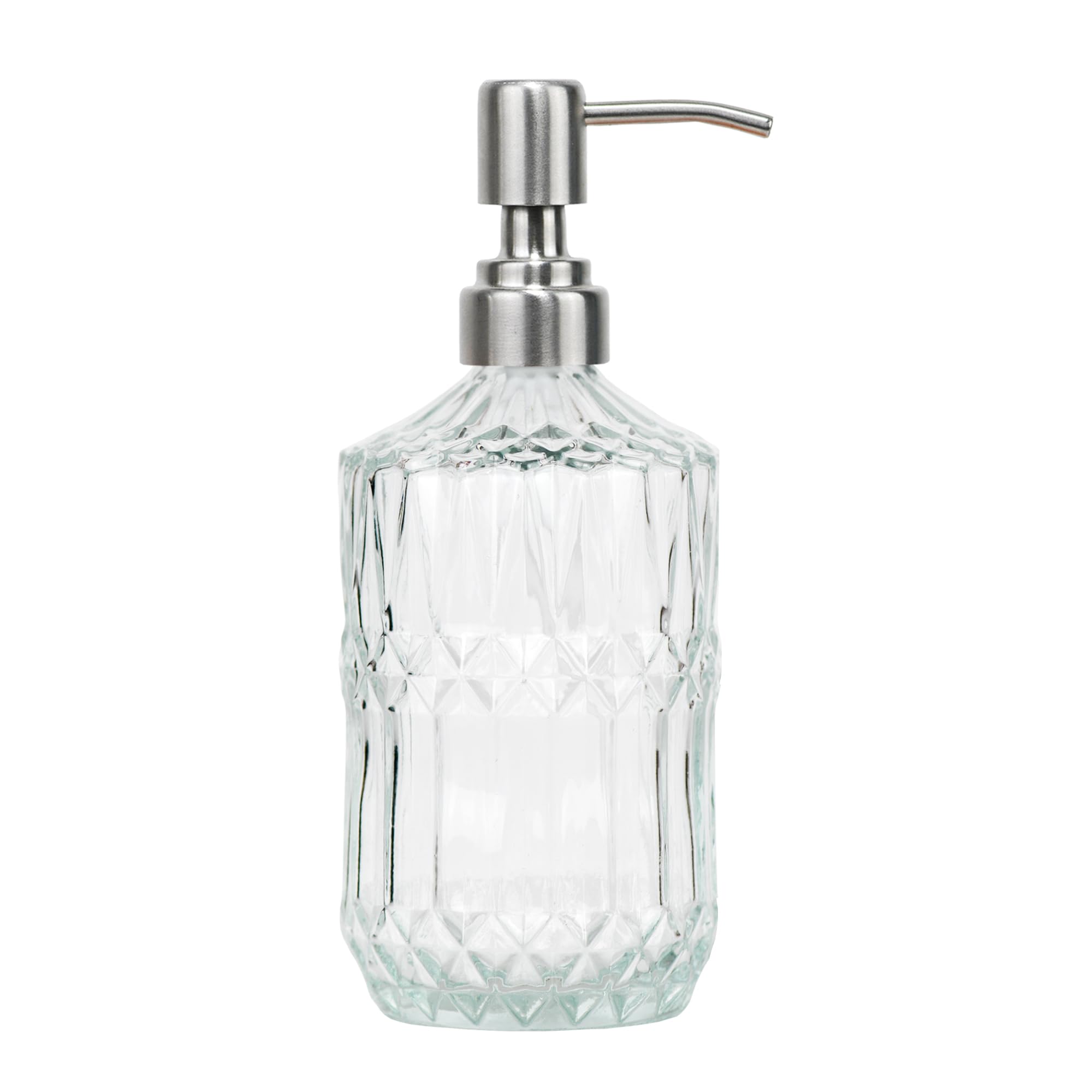 SDlumeiy 18 oz Clear Thick Glass Soap Dispenser with Silver Rustproof Pump, Refillable Bathroom, Kitchen Soap Dispenser for Hand Soap, Body Wash and Lotion (Clear-Silver Pump)