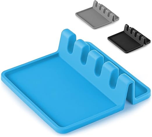 Simple Craft Silicone Utensil Rest with Drip Pad – Heat-Resistant Holder for Spoons, Ladles & Tongs – Non-Slip Spoon Rest for Stovetop & Counter - Blue
