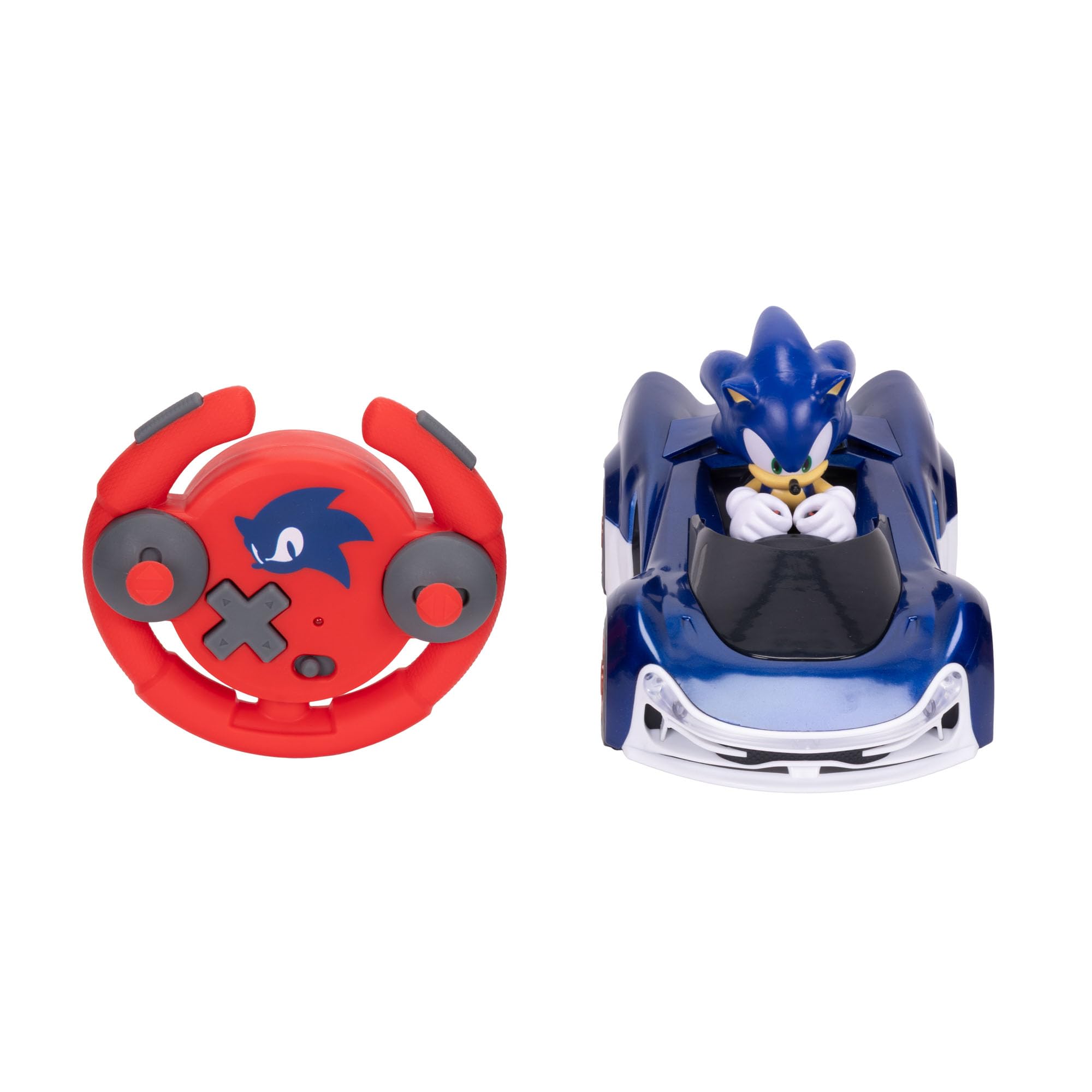 Sonic The Hedgehog, Coche Radio Control Derrapes de Jakks Pacific - Coches a Distancia con Ruedas Luminosas, Juego Interactivo con Mando a Distancia Rojo con Pilas Incluido