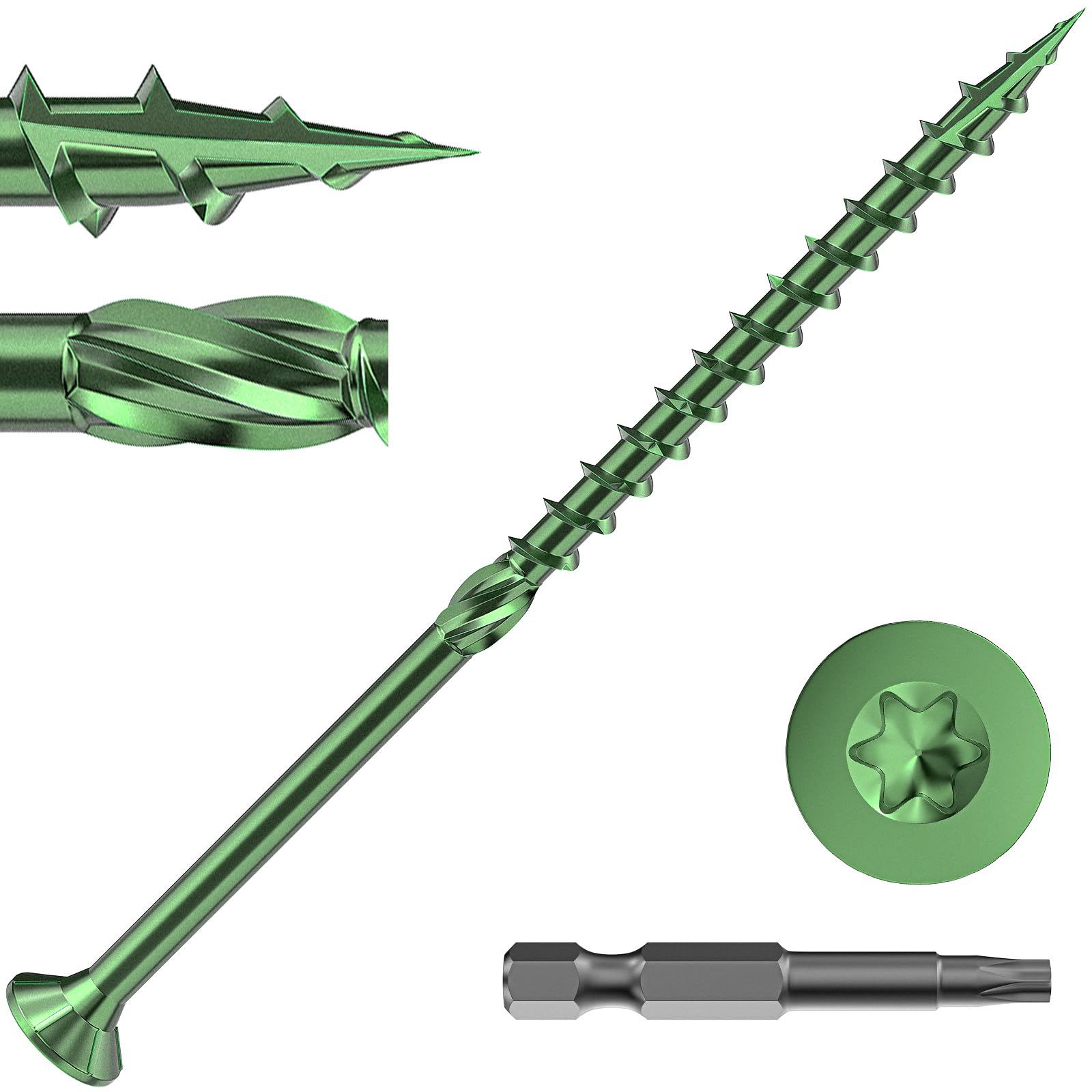 Valorada 50Pcs Decking Screws 4.8 x 100mm, Wood Screws, Outdoor Heavy-Duty Screw, Torx Drive, Green Rust Resistant Epoxy Coated with T25 Star Drive Bit