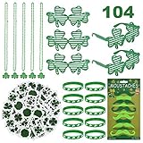 [104 Pcs] St. Patrick's Day Party Favors, Includes 72 Saint Patrick Temporary Tattoos, 12 Beards,10 Shamrock Bracelets, 5 Sunglasses and 5 Shamrock Necklaces, Great Party Supplies for Home School and