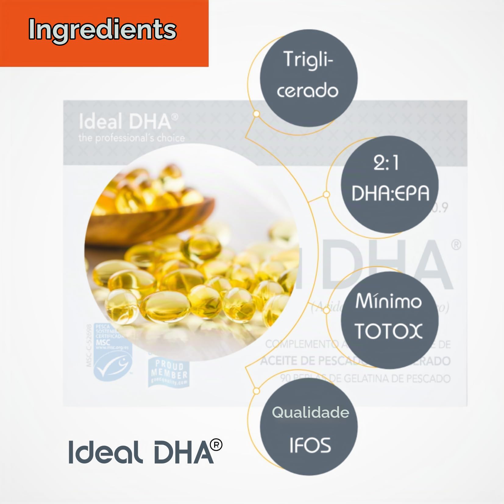 Ideal DHA® de Margan Biotech, 90n cápsulas blandas pequeñas | Ácidos Grasos Omega 3 Triglicerados | 300 mg de DHA y 150 mg de EPA por cápsula | Suplemento Omega 3 certificado con Mínimo TOTOX