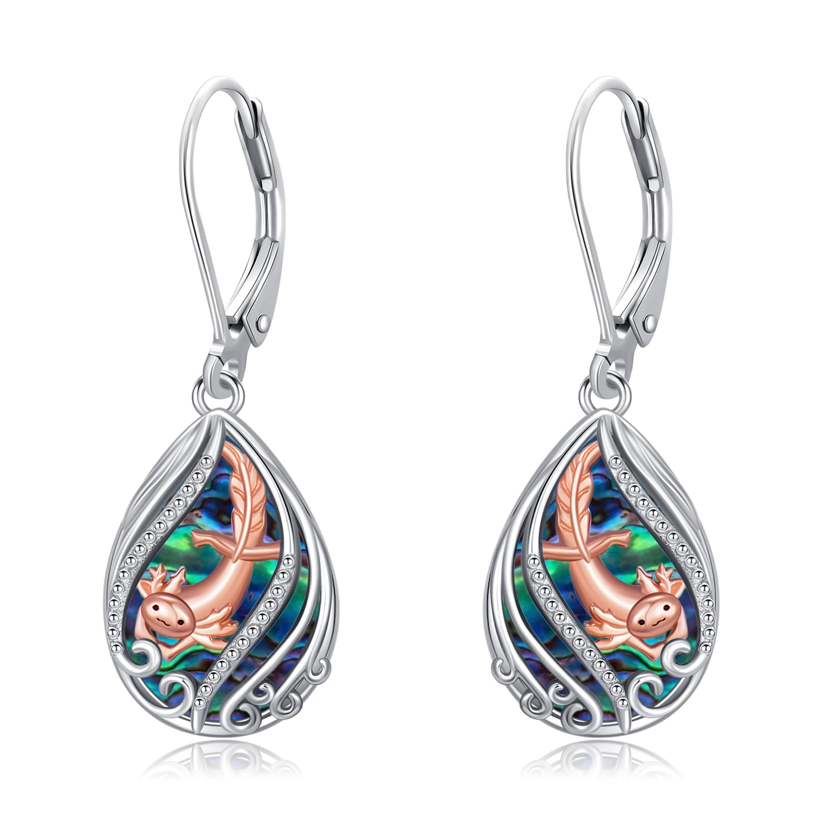 YYmqmq Animal Earrings 925 Sterling Silver Abalone Shell Dangle Drop Earrings Leverback Earrings Cute Animal Jewelry Gifts for Women Girlfriend