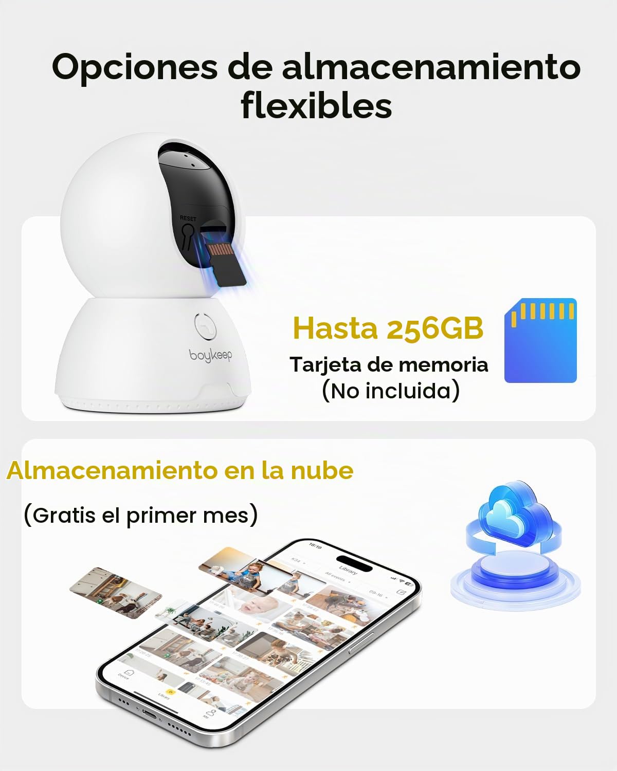 BoyKeep Cámara de interior, cámaras de vigilancia 2K para seguridad del hogar con detección de movimiento, cámara para mascotas interior con aplicación, visión nocturna a color, audio bidireccional