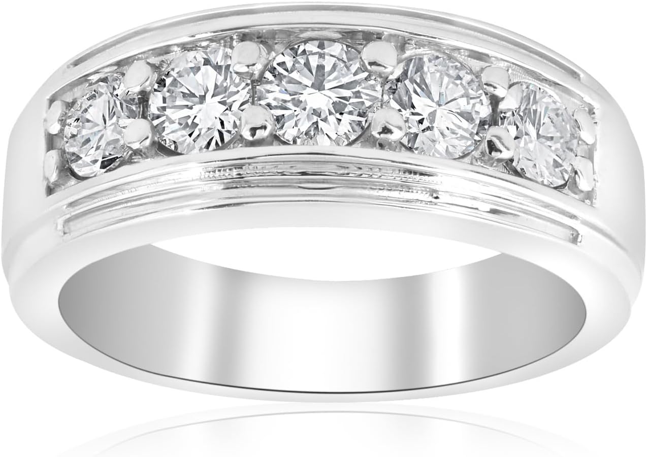 Pompeii 1 ct Mens Diamond Five Stone Wedding Ring 10k White Gold