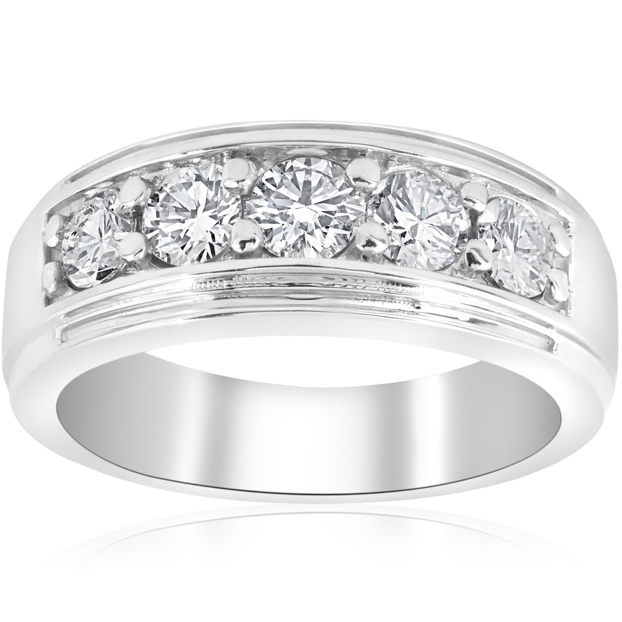 Pompeii 1 ct Mens Diamond Five Stone Wedding Ring 10k White Gold