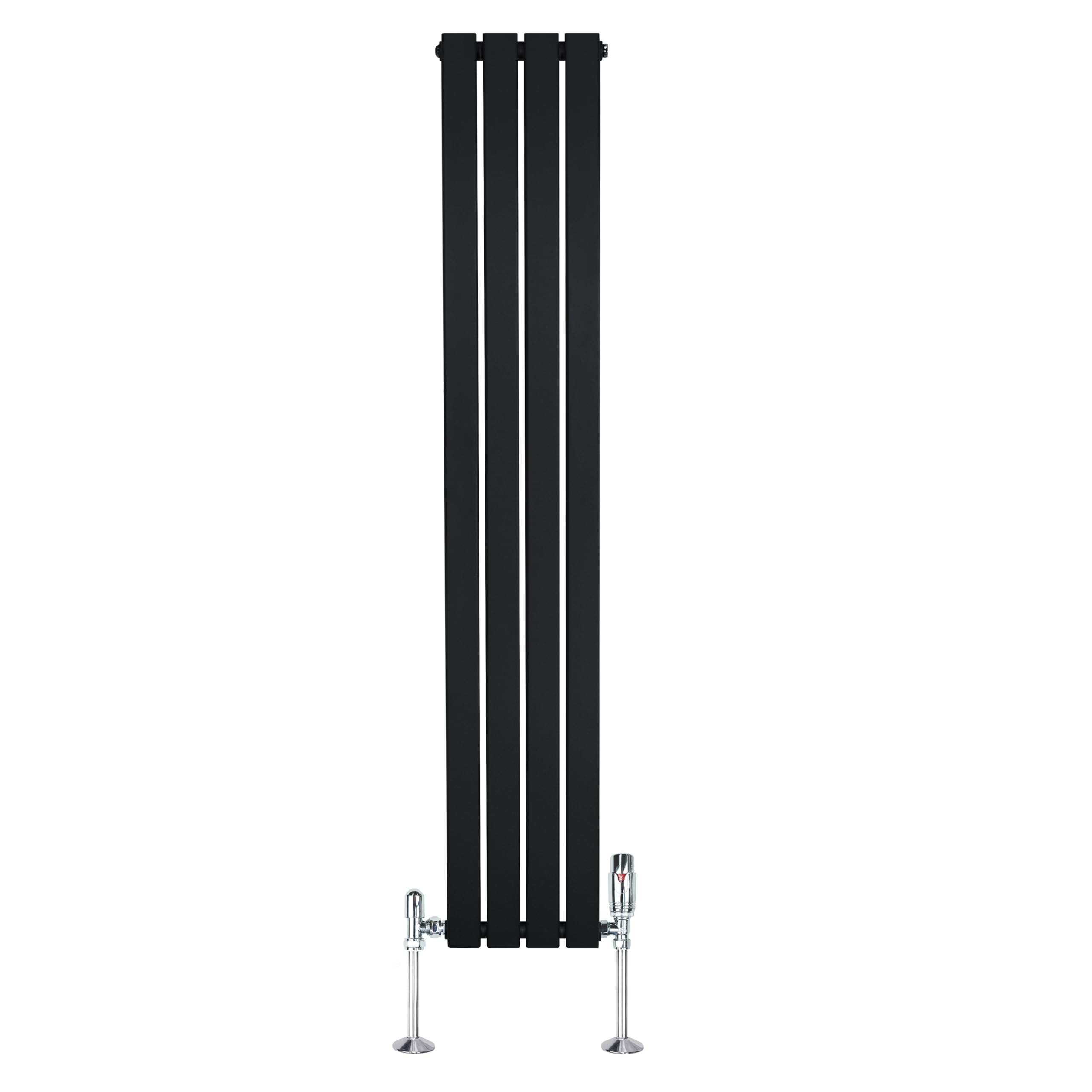 Radiatore Piatto Monocolonna Verticale 1600x280mm Nero 627W 2141 BTU con Valvole Termostatiche Cromate, Acciaio 1,5 mm, Kit Fissaggio, Staffe e Spazzola Inclusi