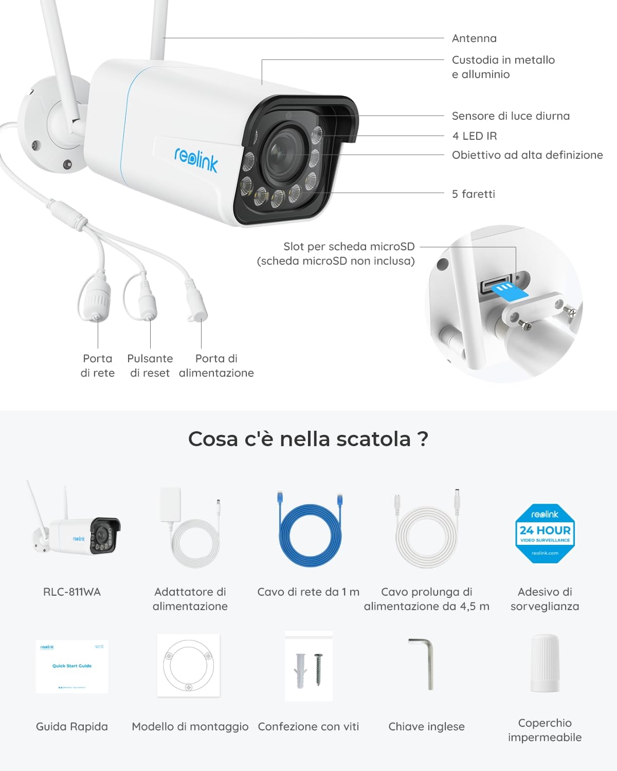 Reolink 4K 8MP Telecamera Wi-Fi Esterno con 5X Zoom Ottico (Ricondizionato)