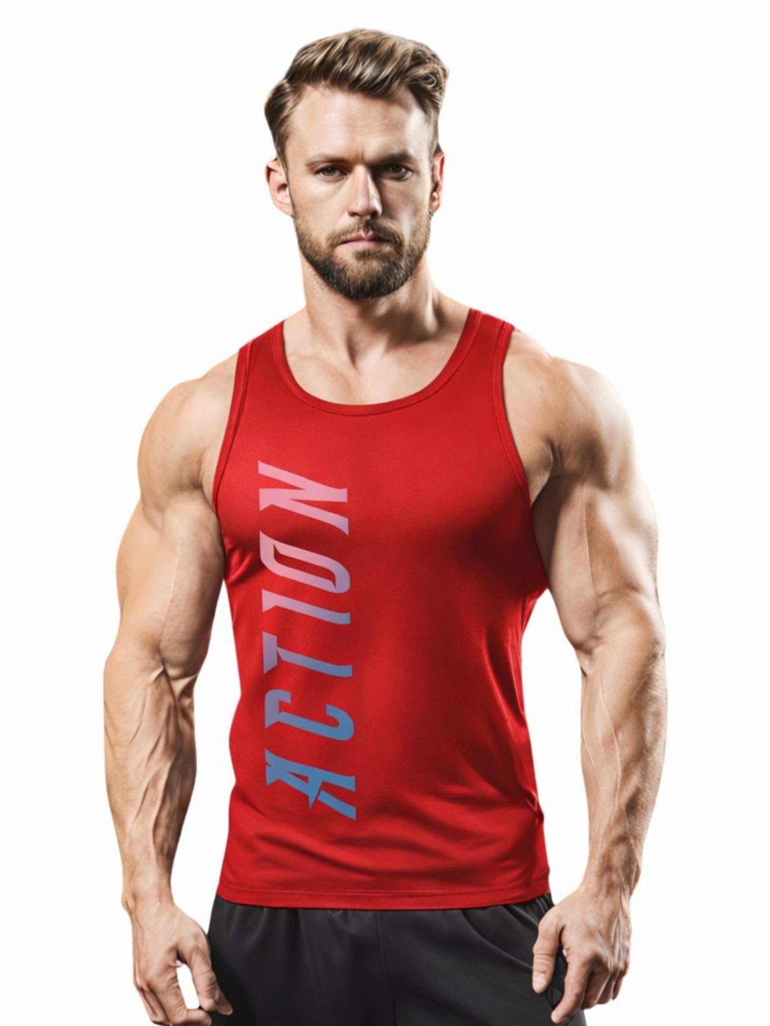 3colors 3Colours RGB Men's Sleeveless Gym Tank Top – Activewear Vest for Workout, Fitness & Leisure | Regular Fit-NCUT Action-picture-1