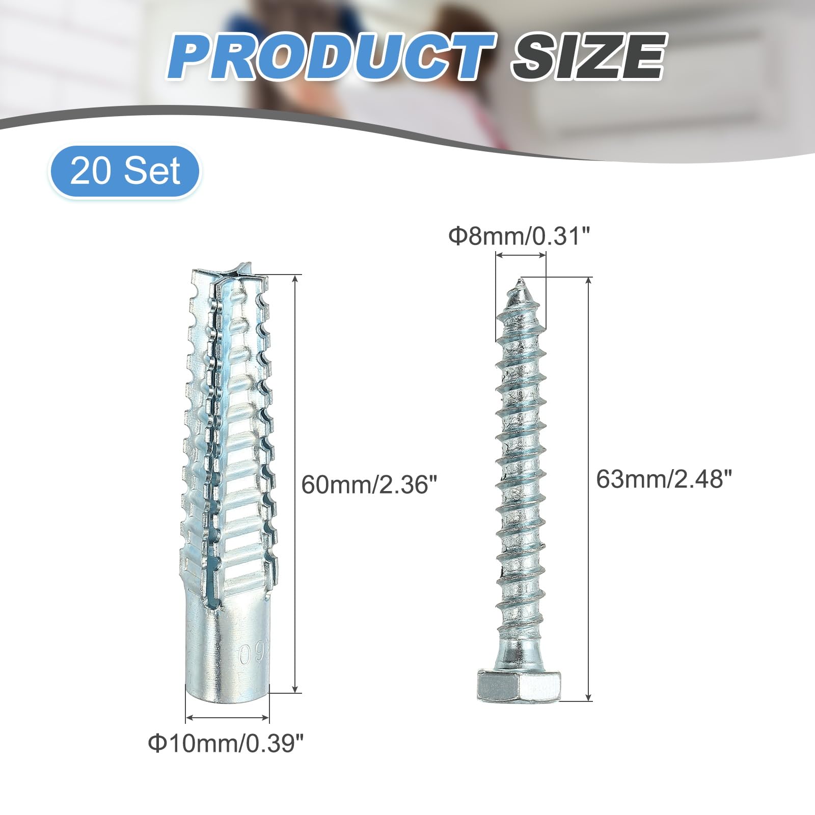 PATIKIL 20 Pcs Drywall Hollow Wall Anchors with Screws 0.31 x 2.48" - Image 2