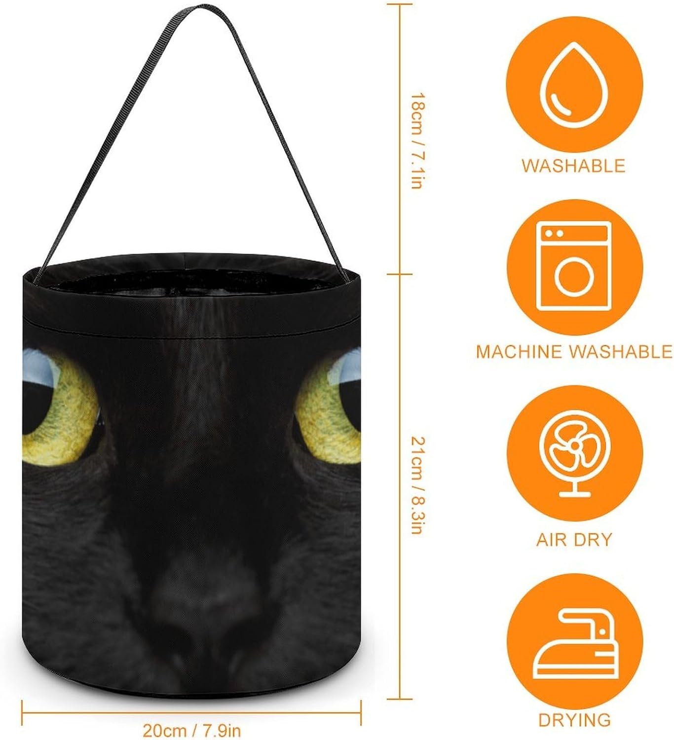 Yellow-Eyed Black Cat Halloween Treat Bag Reusable Candy Basket Tote Goody Bags Gift Party