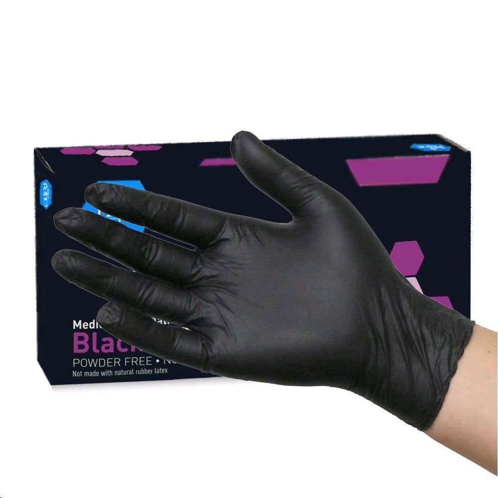 Black Nitrile Powder Free Exam Gloves, X-Large, 100