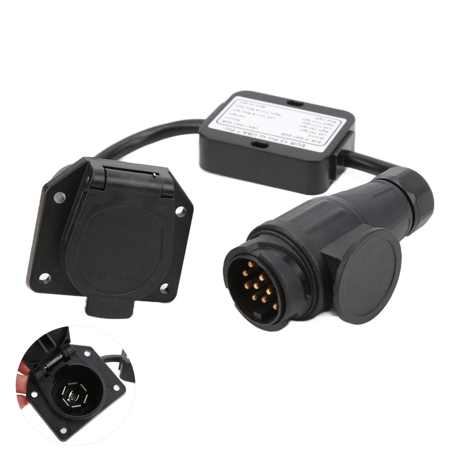 Jiawu Europejski 13-pinowy na Amerykański 7-stykowy Konwerter świateł Przyczepy, Plug and Play 13-pinowy na Amerykański 7-stykowy Adapter, Okrągłe Złącze Przyczepy ze 100% Miedzianym Przewodem do