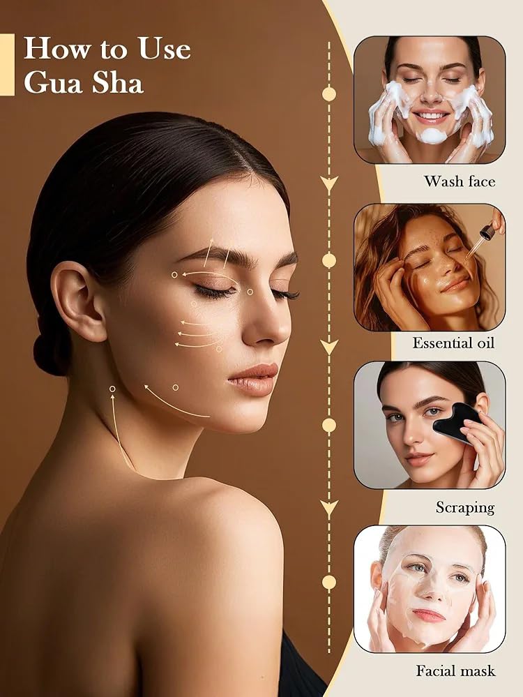 Image of 100% Natural Bian Stone Gua Sha Tool for Face & Body Massage, Facial Sculpting, Lymphatic Drainage, Reduce Puffiness, Jawline Tightening, Comes in Premium Rigid Gift Box