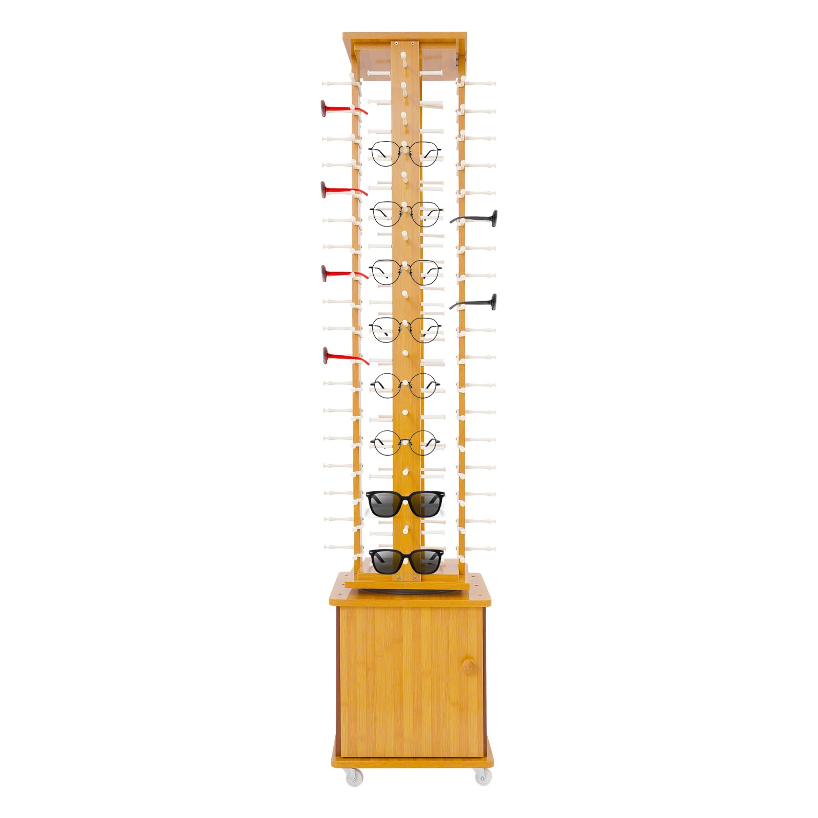 Soporte para Gafas, Estante de Almacenamiento para 72 Pares de Gafas, Organizador Giratorio para Gafas de Sol con Caja Inferior y 4 Ruedas, Soporte Independiente para Gafas, colecc